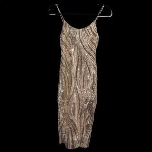 Gold Sequin Party Dress with slit